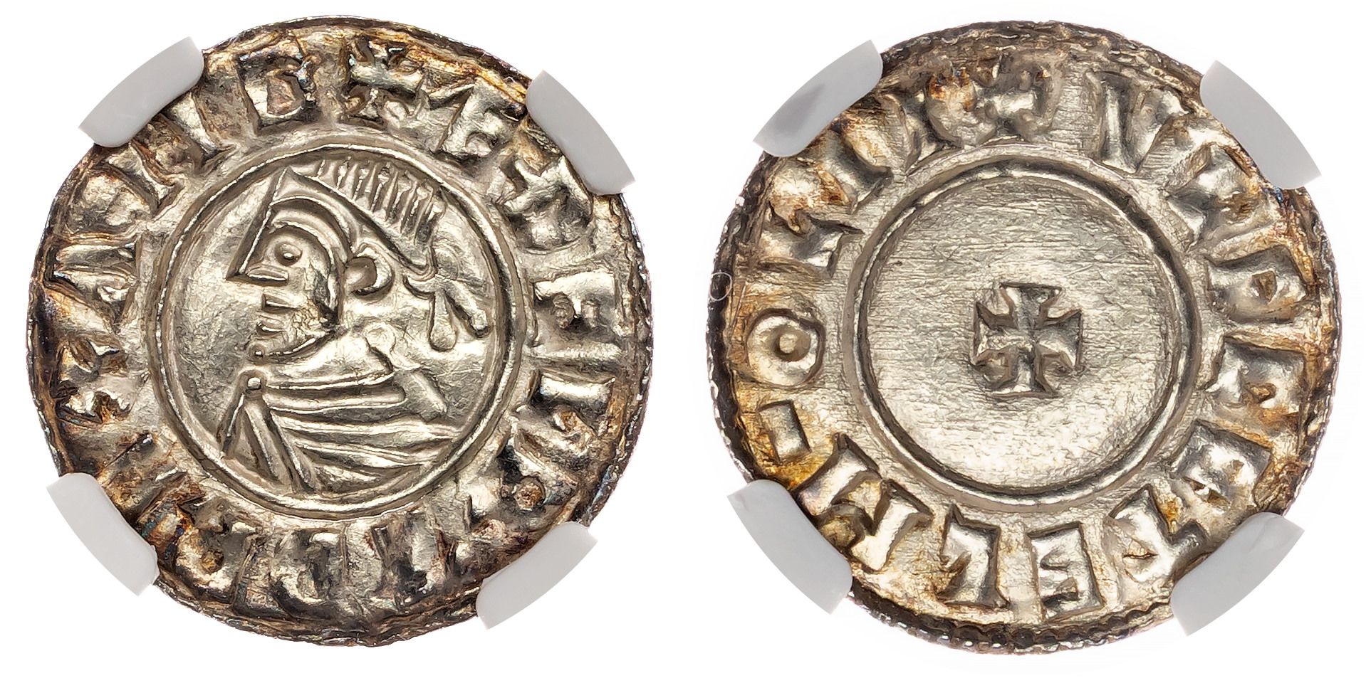 Aethelred II (978-1016), Penny, last small cross type, Lincoln, Ulfcetel moneyer. NGC MS62