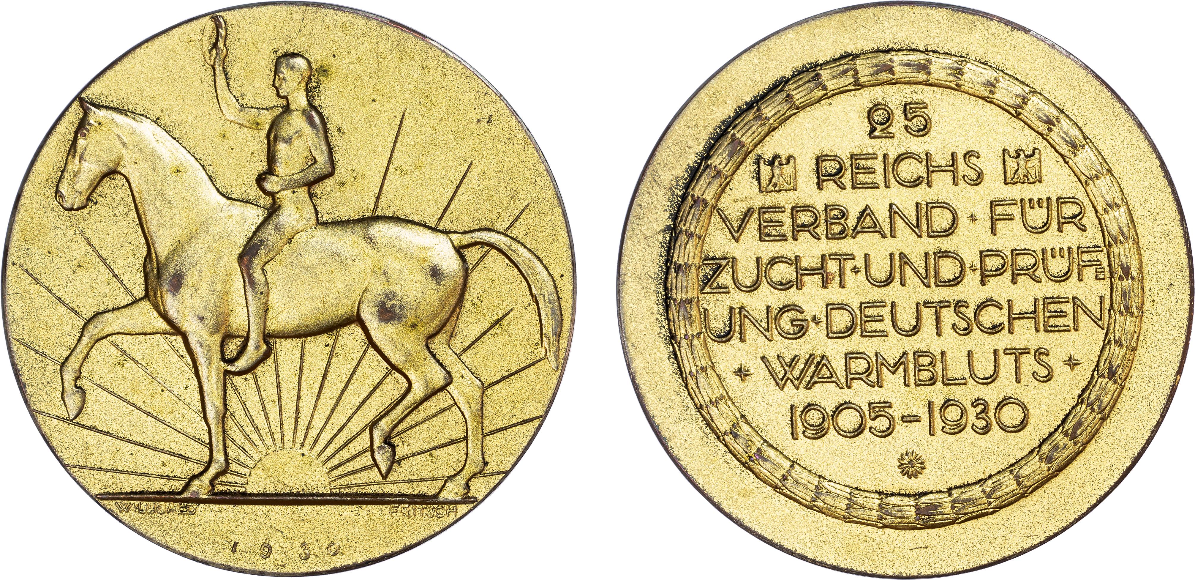Germany, 25 Years of Development of German Thoroughbreds 1905‑1930, copper-gilt medal 1930 by Willibald Fritsch