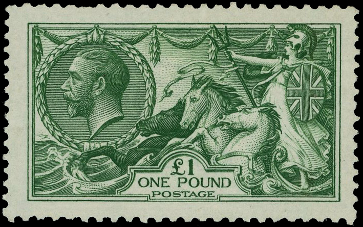 1913 Waterlow £1 green, large part og