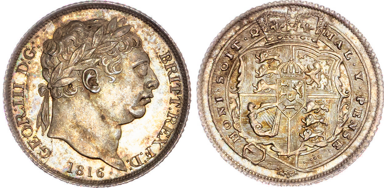 George III (1760-1820), AR Sixpence, 1816, New Coinage.