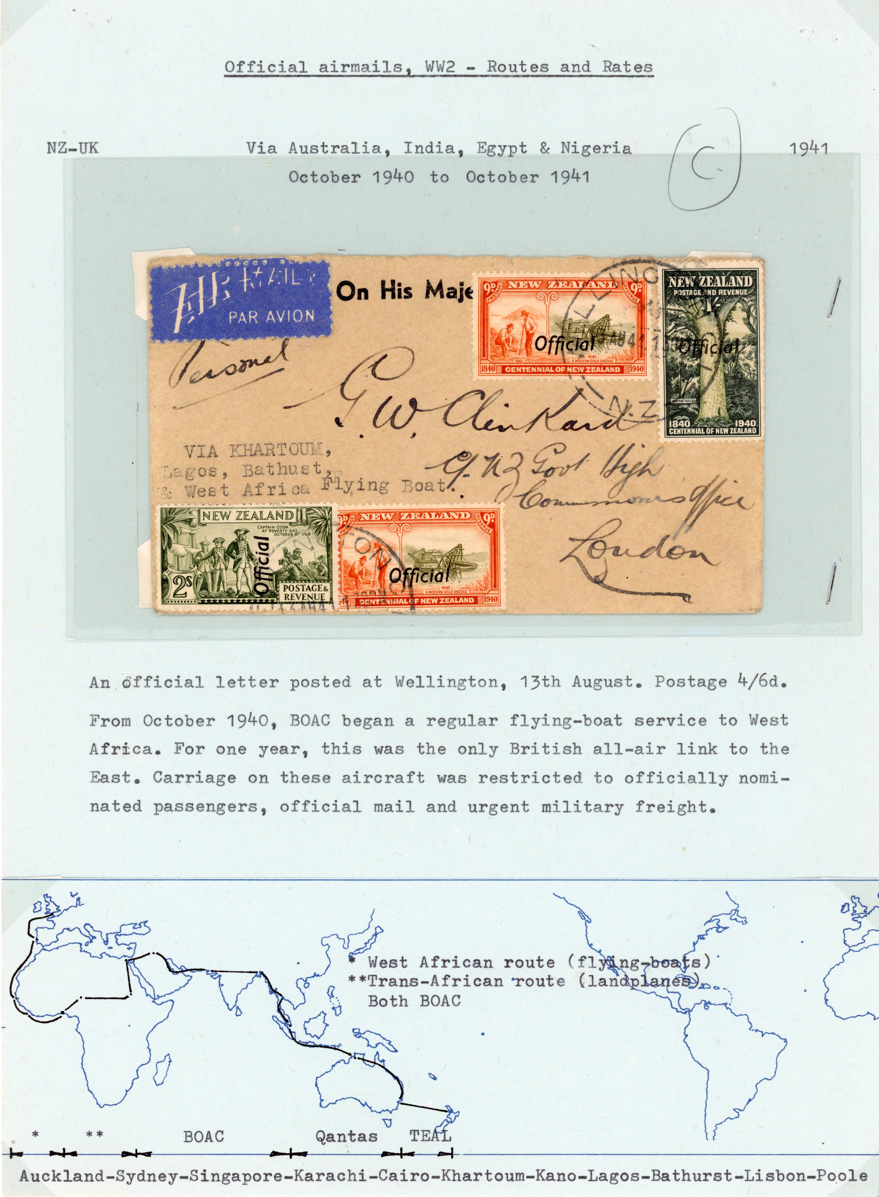 NZ Official 1941 envelope to London via West Africa