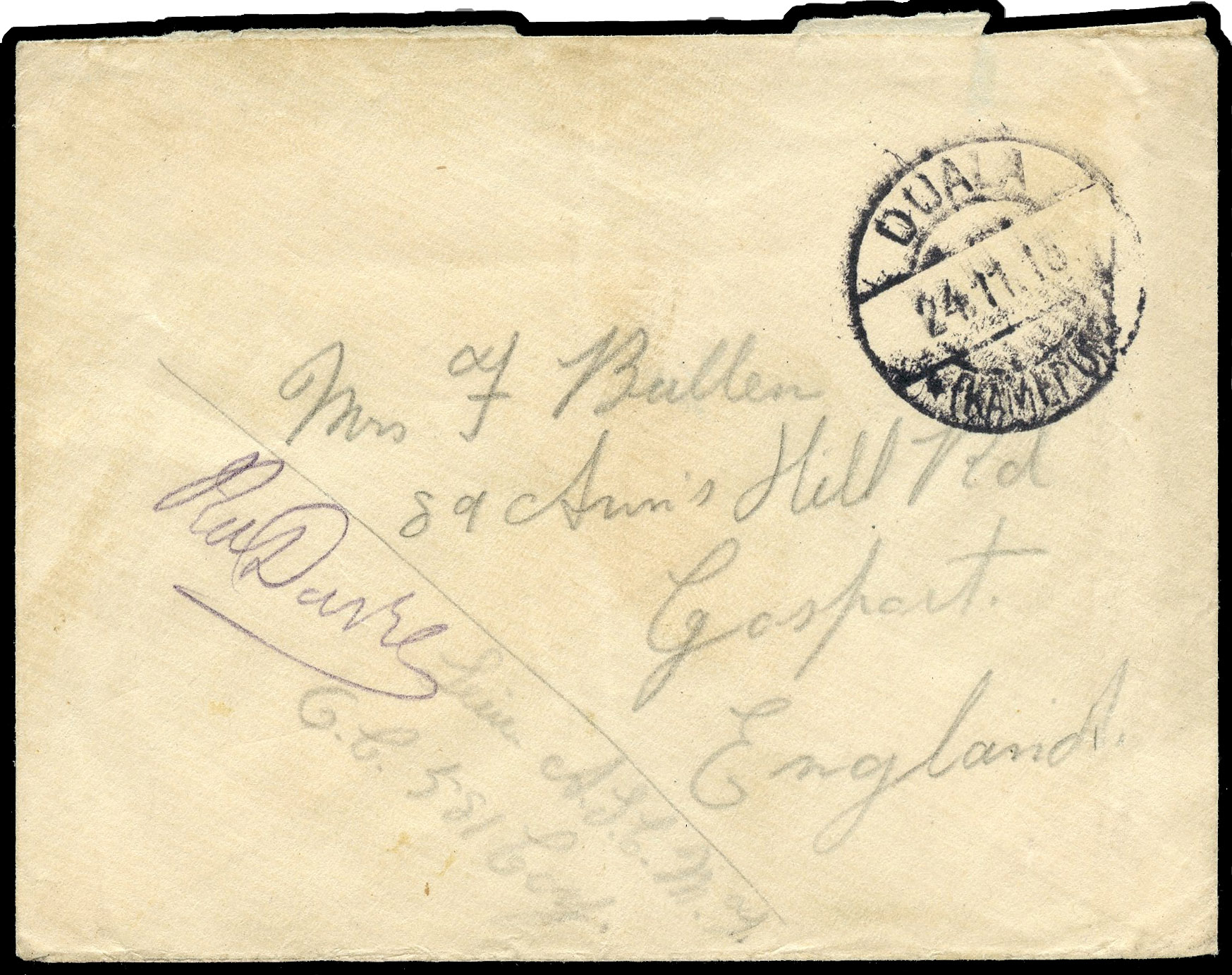 British Occupation of Cameroon 1915 cover to England