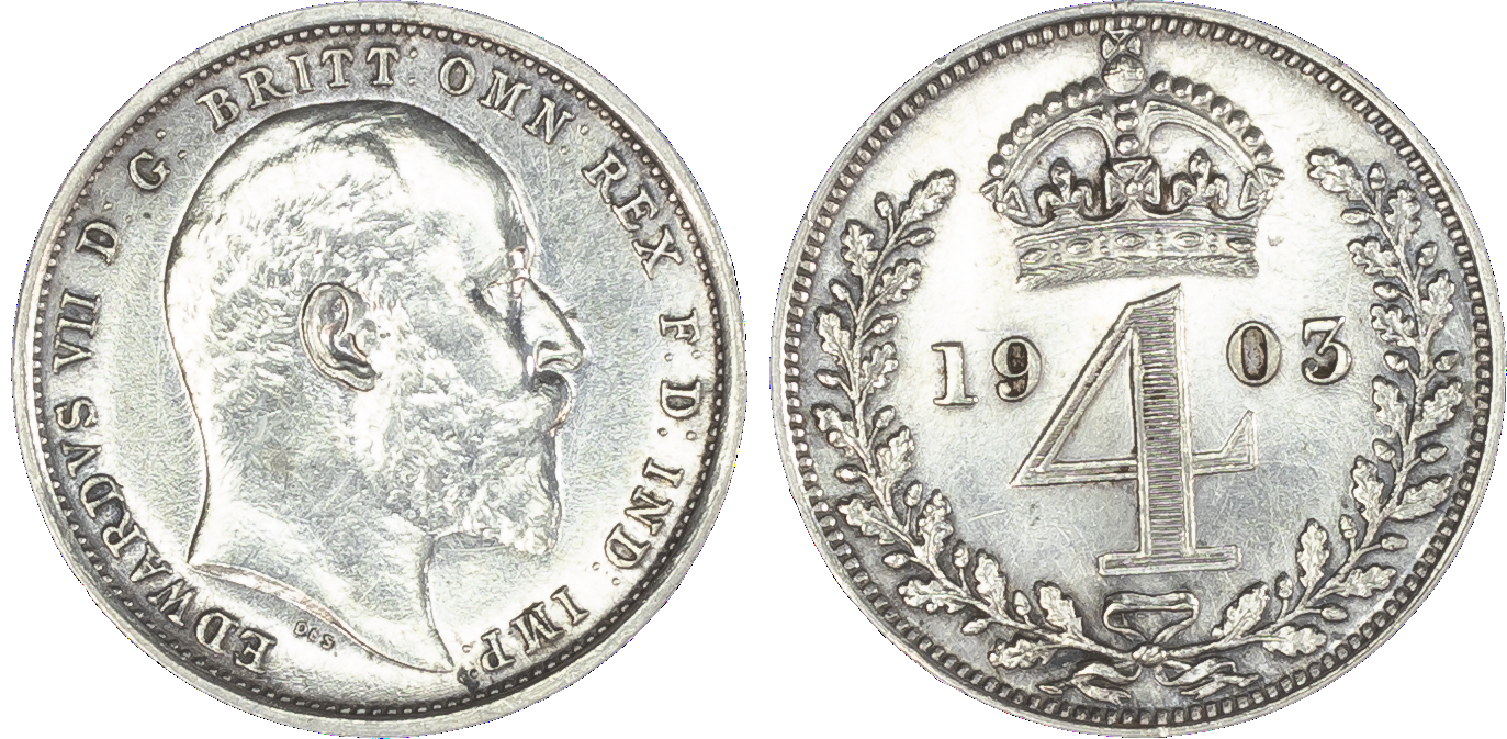 Edward VII (1901-10), Maundy Sets [2], 1903, bare head right, DES raised below truncation for engraver G. W. De Saulles,