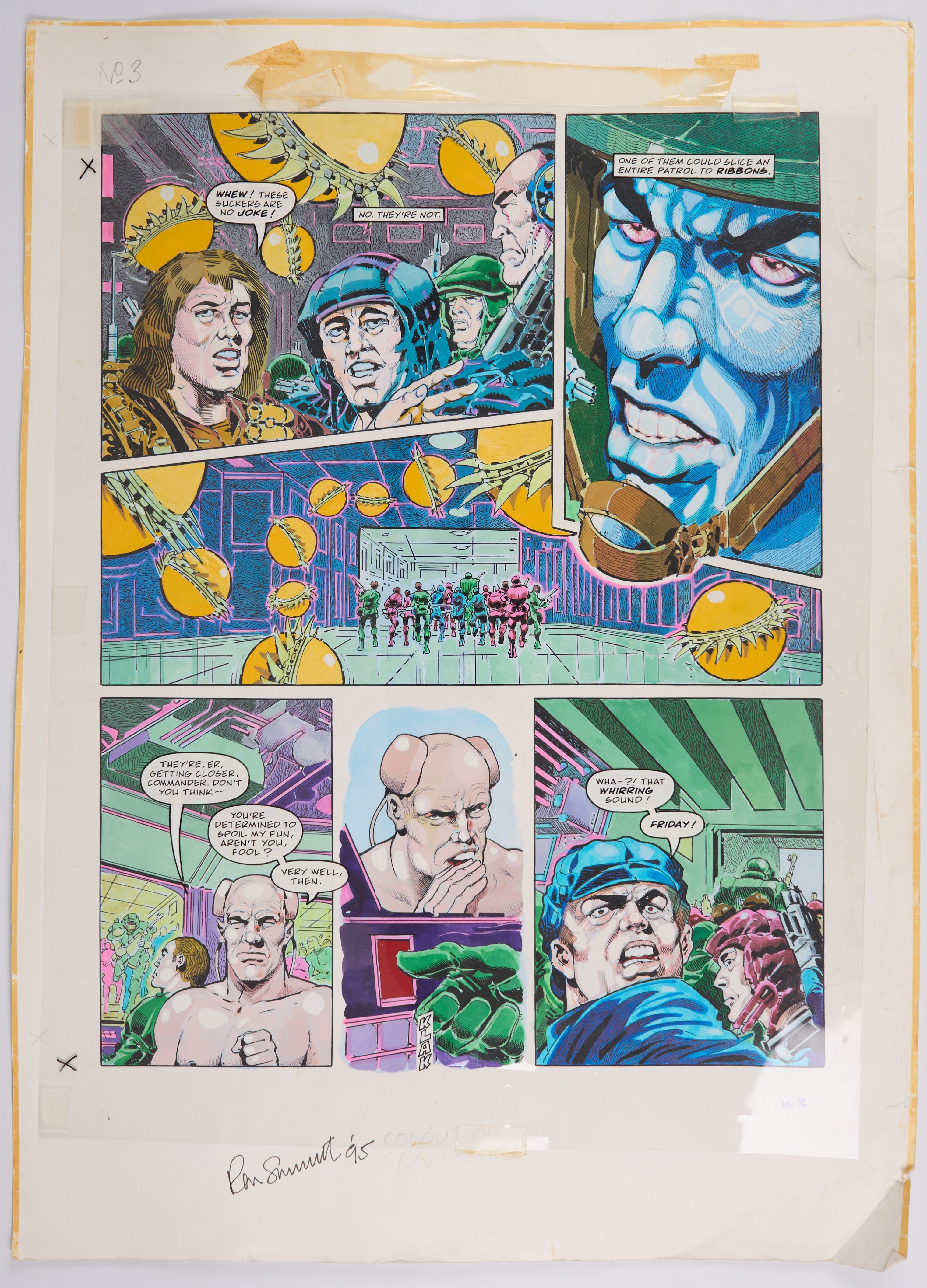 Ron Smith 2000 AD Prog #721 And #722 Golden Fox Rebellion Story Pages Signed (Fleetway, 1991) Total 3