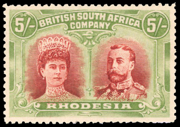 Rhodesia 1910-13 5s crimson and yellow-green perf 14