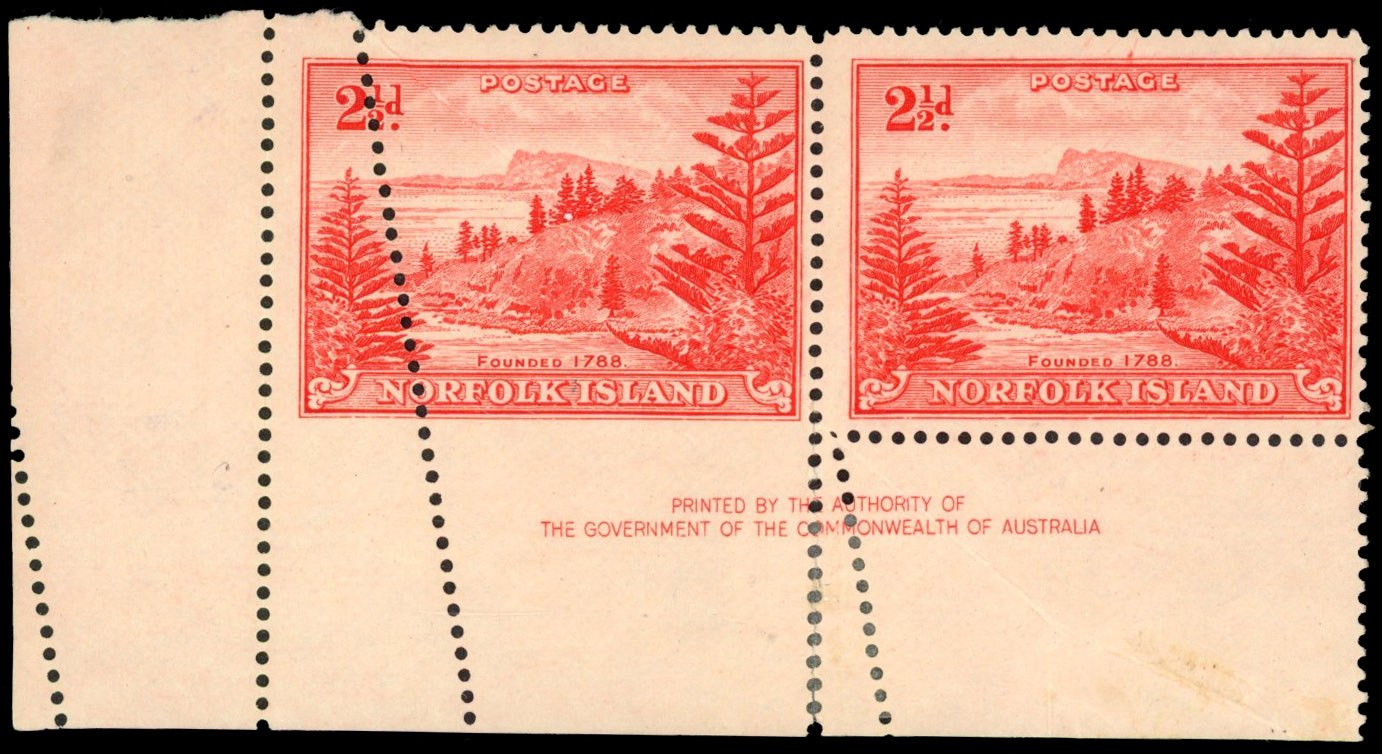 Norfolk Island SG 5 var perforation variety block mint