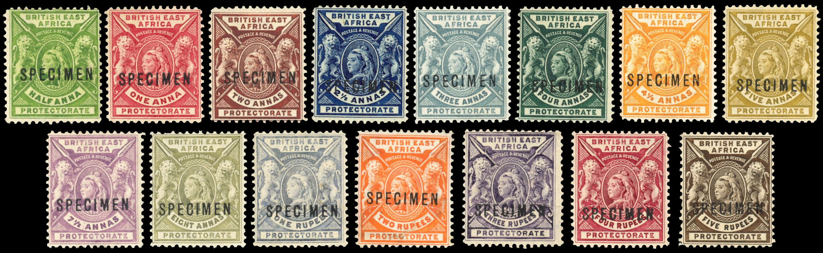 British East Africa SG 65s-79s 1896 set Specimens