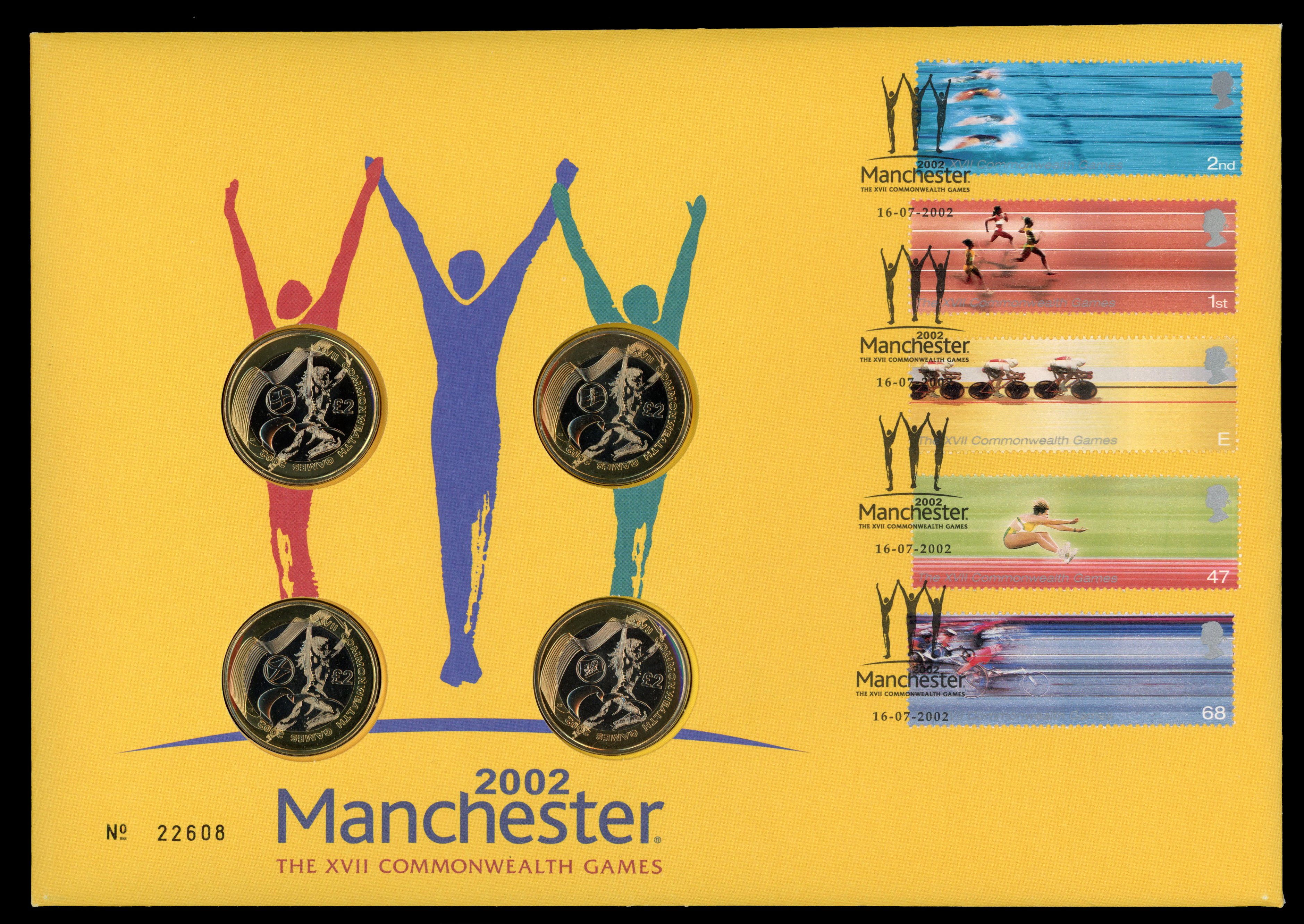 2002 Commonwealth Games, coin cover with the four £2 coins, one of the key modern coin covers, fine