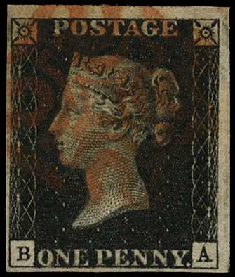 1840 1d black, plate 8 (BA) 4 margins, good...