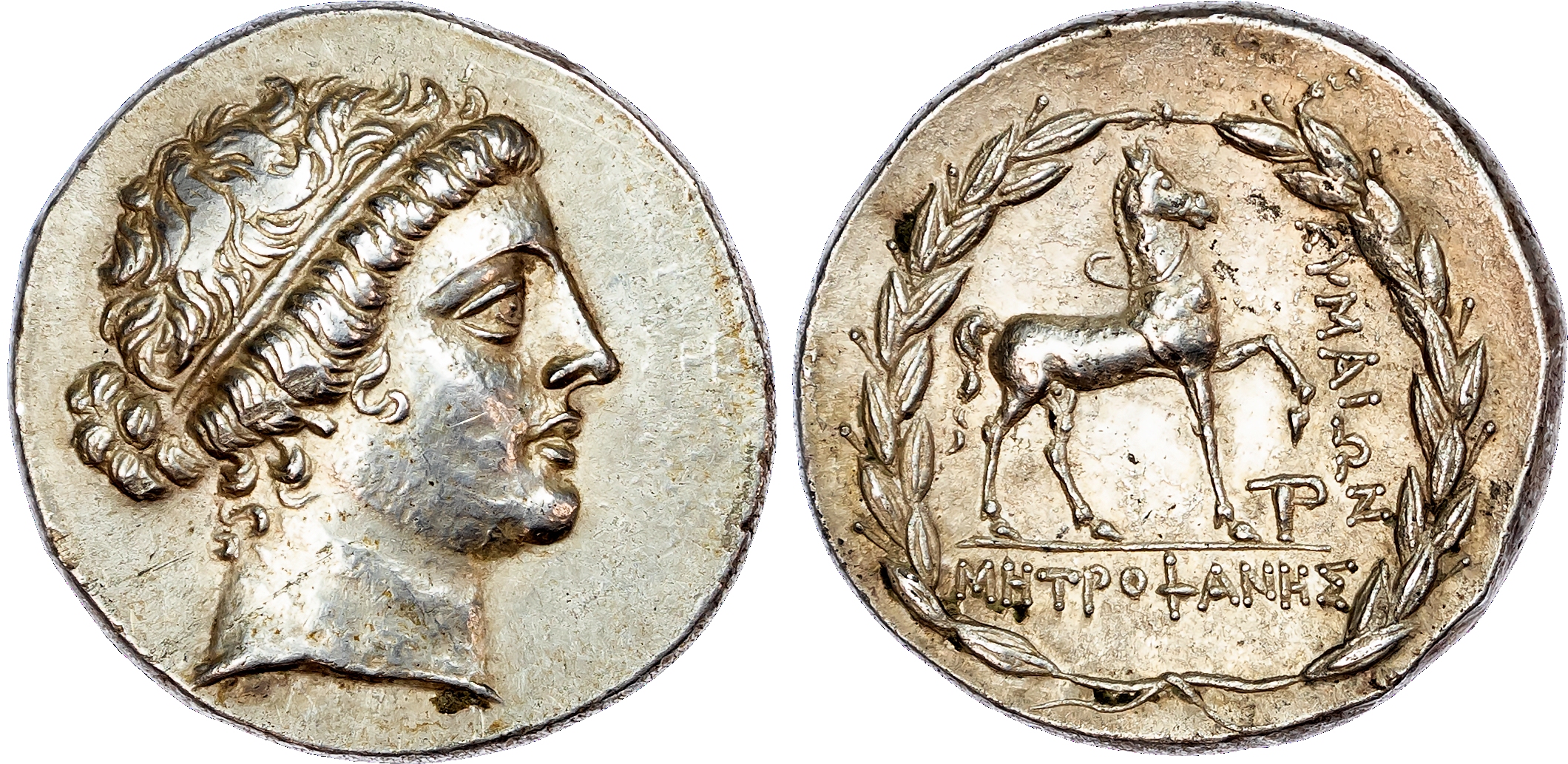 Aeolis, Kyme (c. 165-140 BC) AR Tetradrachm, Stephanophoric type, Metrophanes, magistrate, 16.66g.