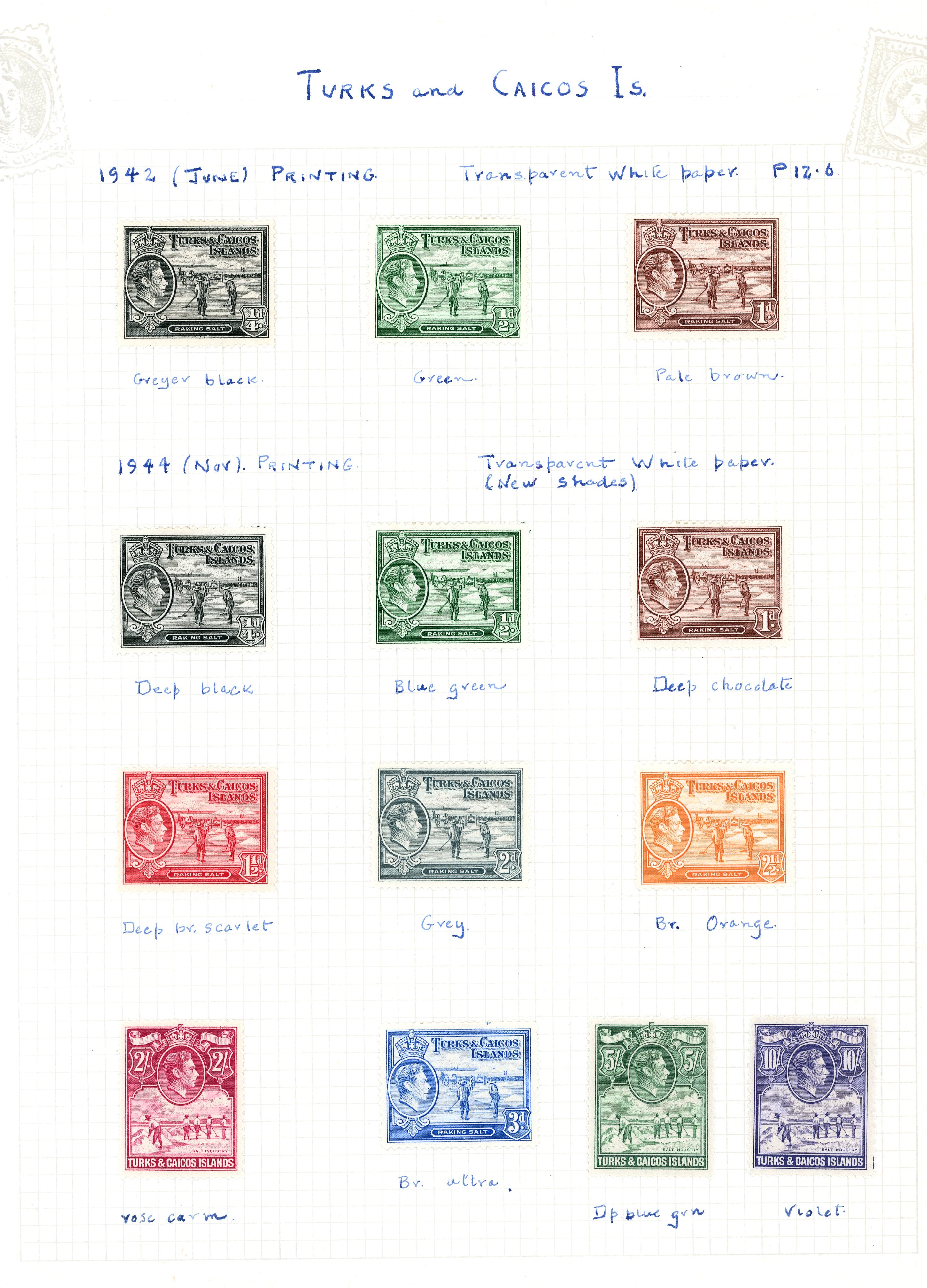 Turks & Caicos Islands SG 194-205 printings collection mint