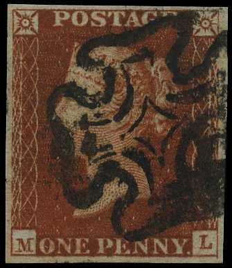 1841 1d re-brown from black plate, Plate 11...