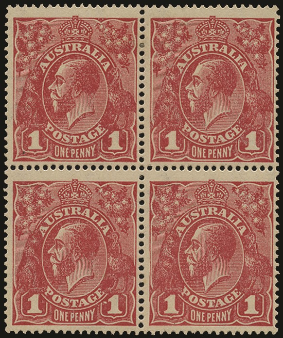 1918-20 1d carmine-pink, wmk 6a, Cooke printing, block...