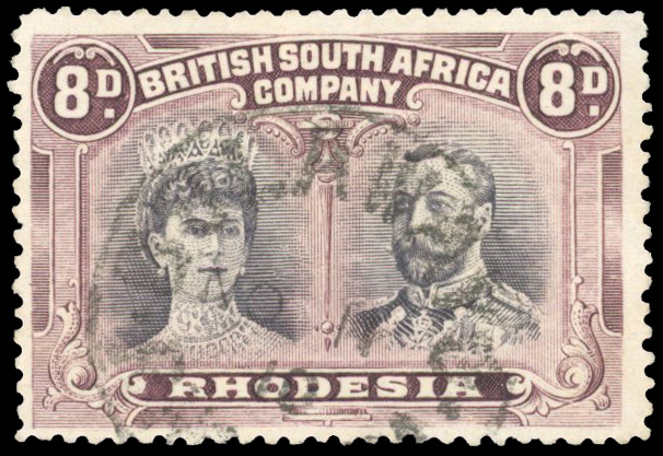 Rhodesia 1910-13 8d grey-black and purple perf 13½ first day cancel