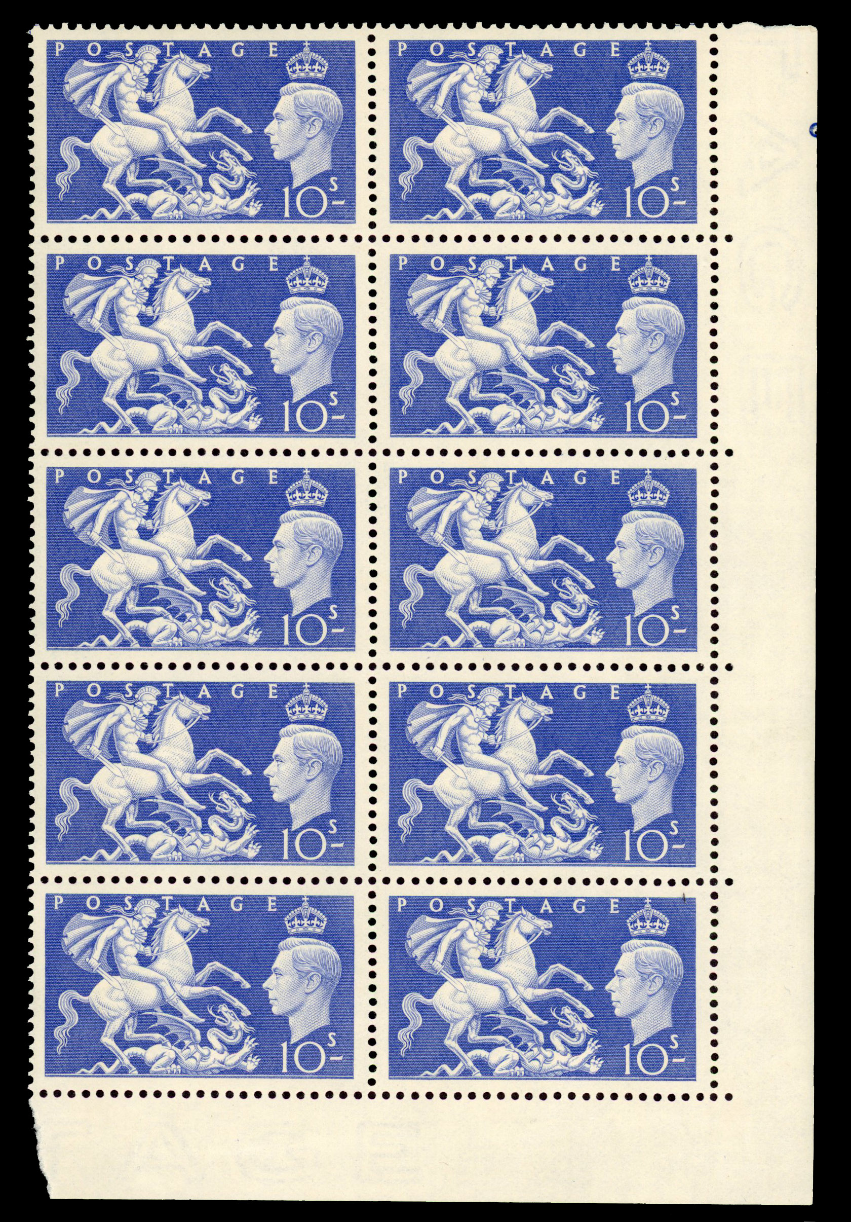 1951 2s6d to £1 Festivals set of 4 in mint irregular blocks of 10, unmounted o.g. SG 509/512