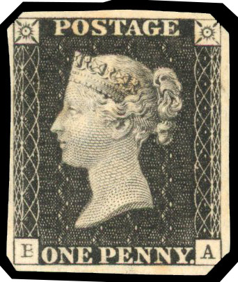 1840 1d Black Pl.10 (State II, without O flaw). Unused (re-gummed) example