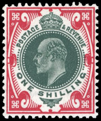 GB 1911-13 1s green and carmine, mint unmounted o.g. variety