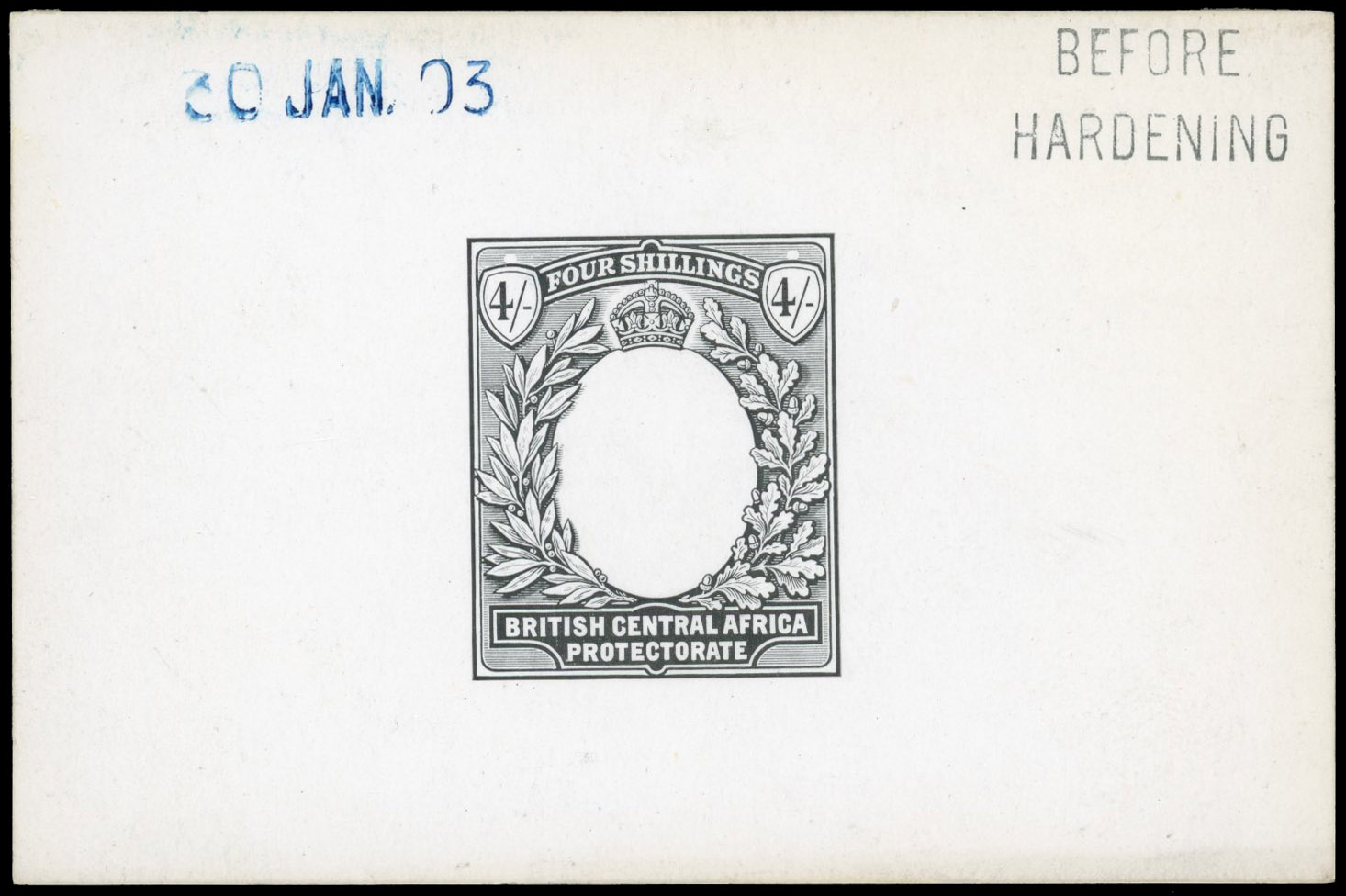 Nyasaland SG 64 1903 4/- Die Proof of frame
