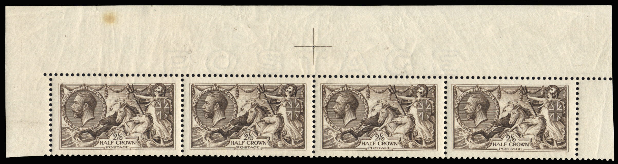 Great Britain 1913 2s6d Deep sepia brown. Very fine well centred unmounted o.g. top marginal row of four printed b…