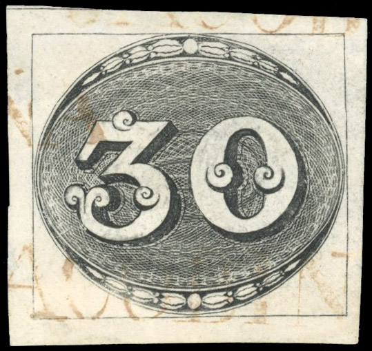 Brazil Bull's eye 1843 Intermediate impression 30r used