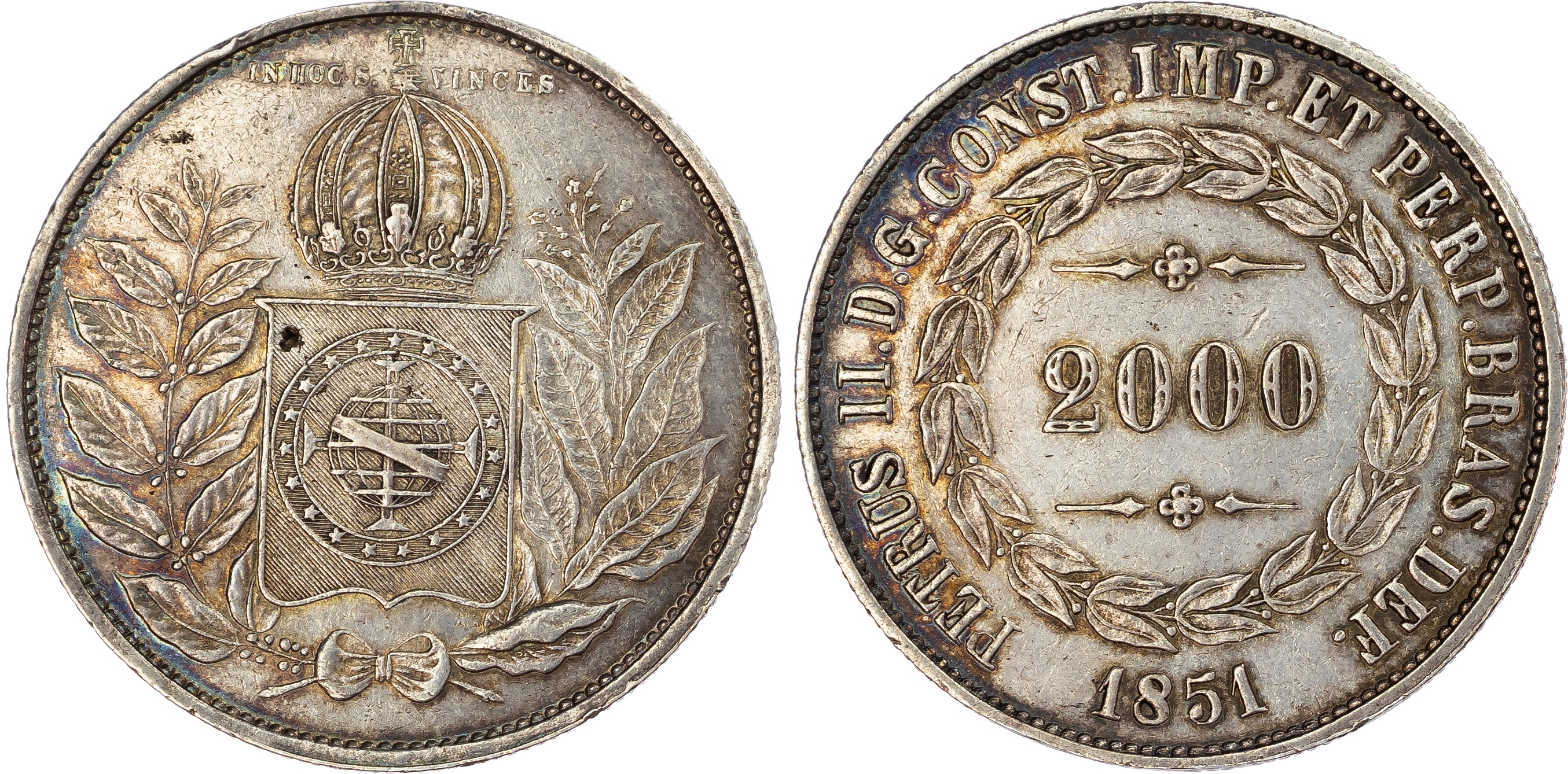 Brazil. Pedro II AG 2000 Reis. 1851. 