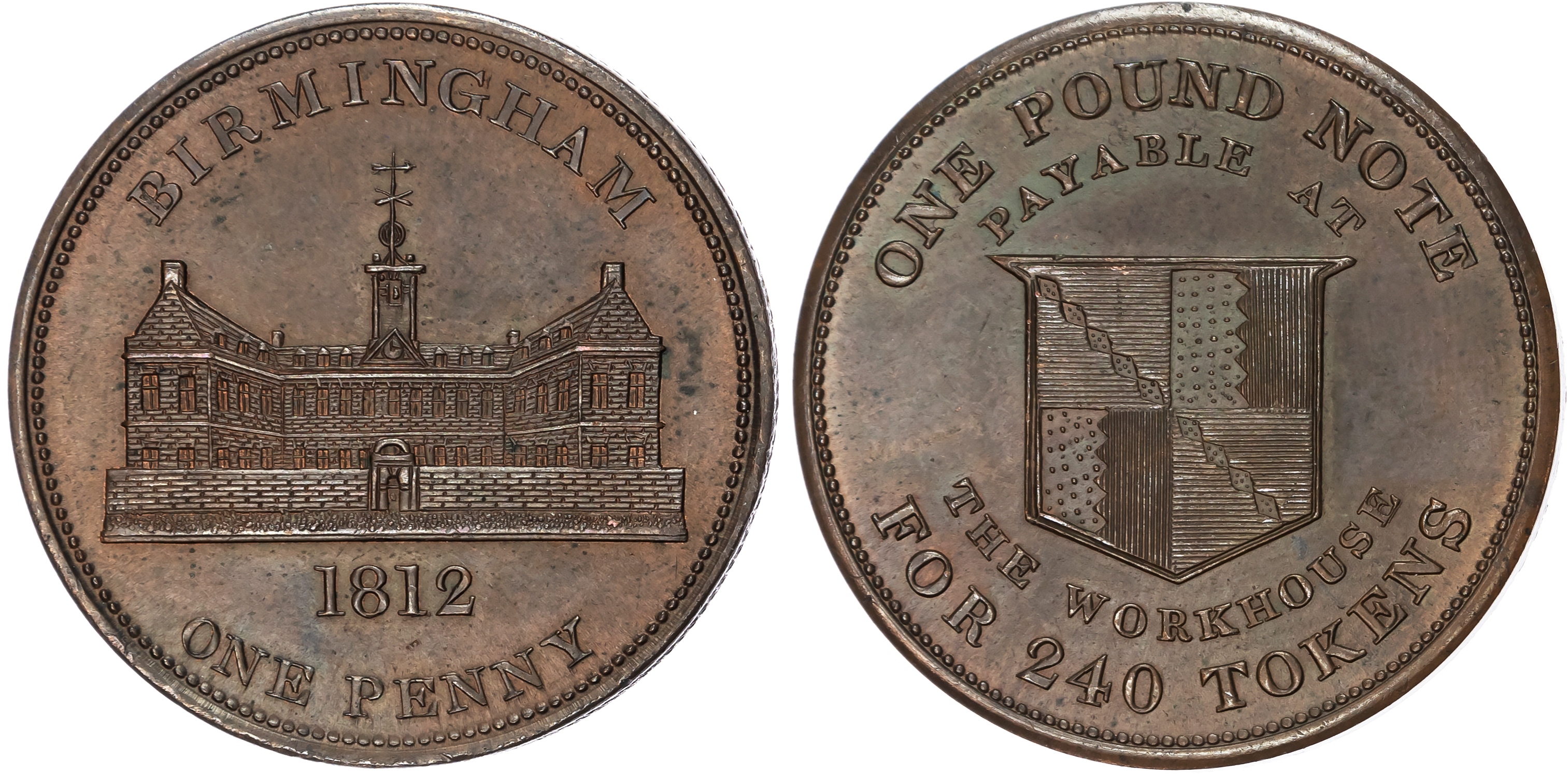 BIRMINGHAM, Warks. Workhouse Penny 1812, Another but minor spacing diffs. 36.5mm/28.11gm. (W 394; D 37) . Unci…