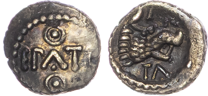 Atrebates and Regini, Epaticcus (c. AD 20-40) AR Minim, ‘Boar’s Head’ type, 0.33g.