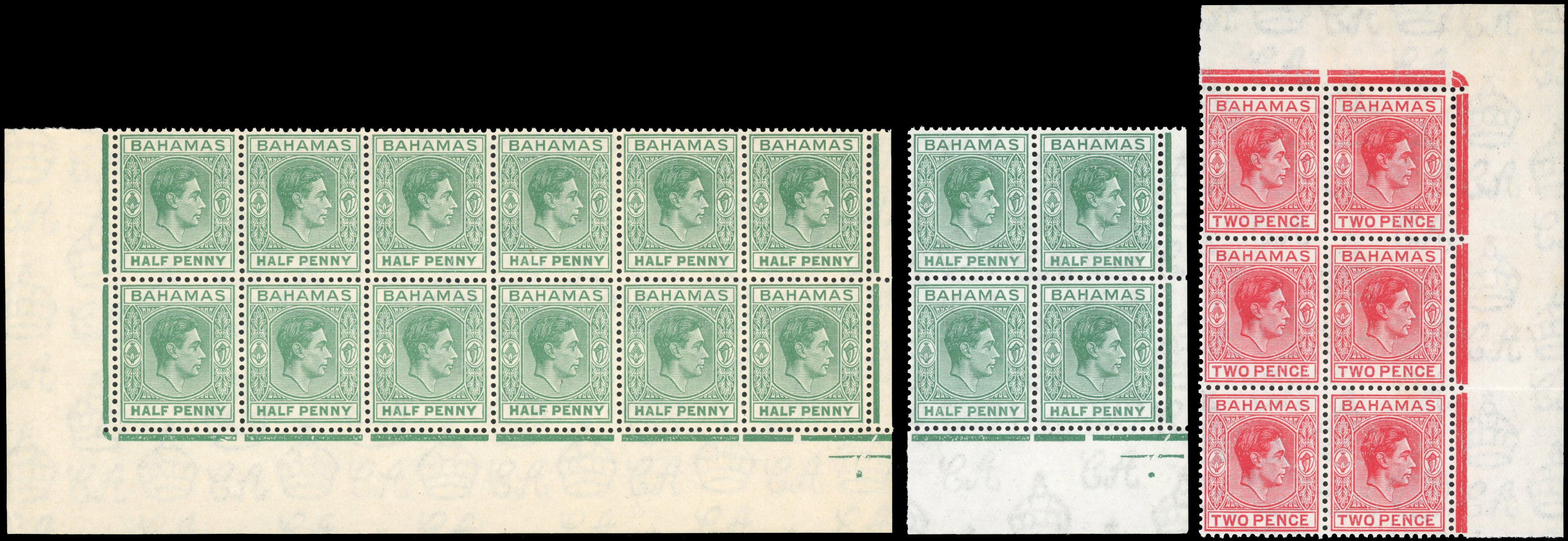 Bahamas 1938-46 SG 149a, ca, 152ba blocks