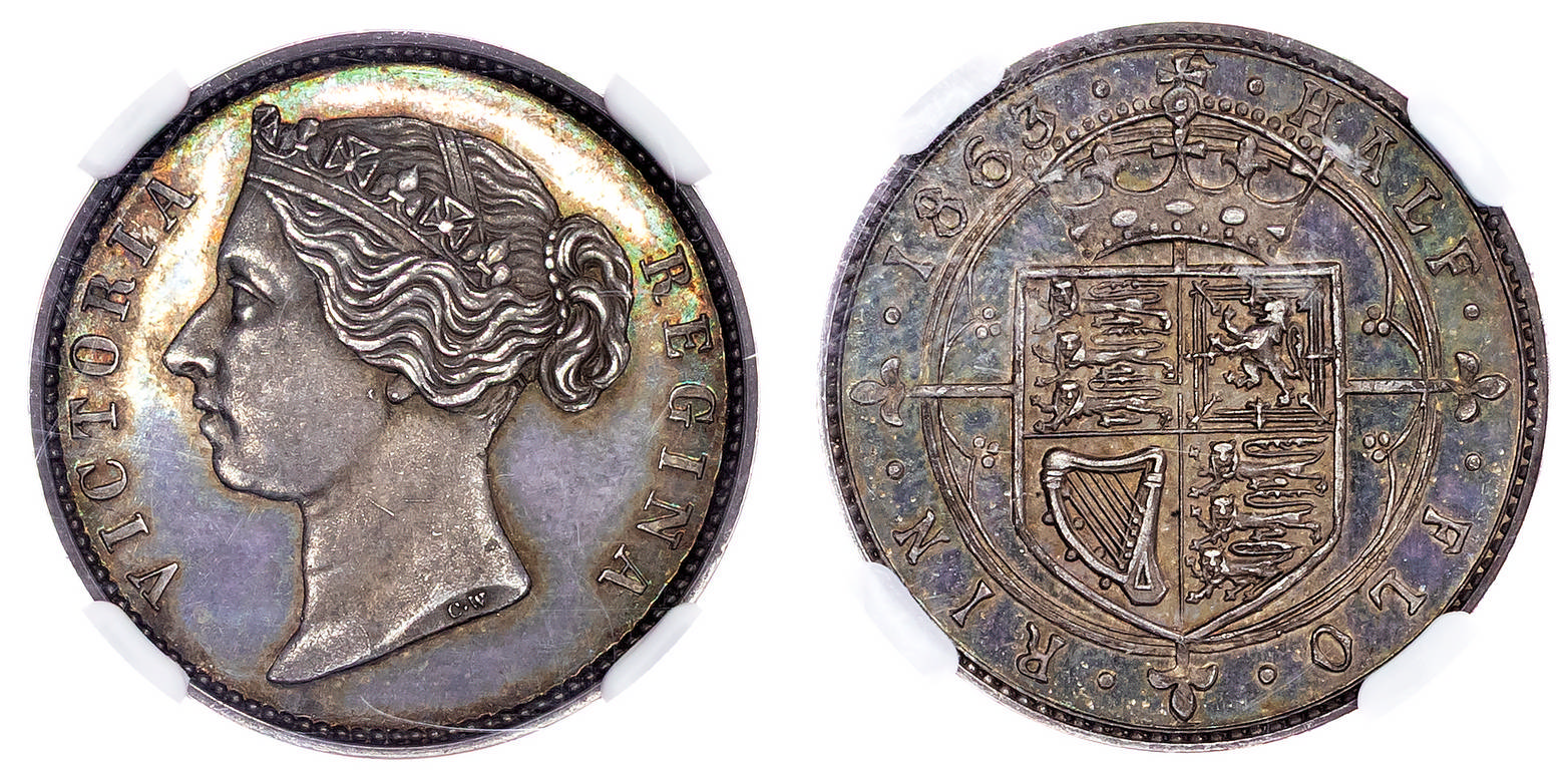 Victoria (1837-1901), Pattern Shilling by Wiener and Taylor, 1863. NGC PF64