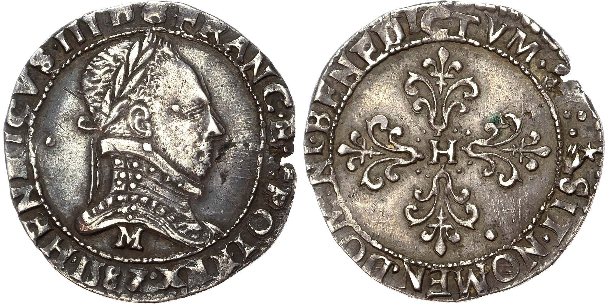 France, Henri III (1574-1589), silver Demi Franc au col plat