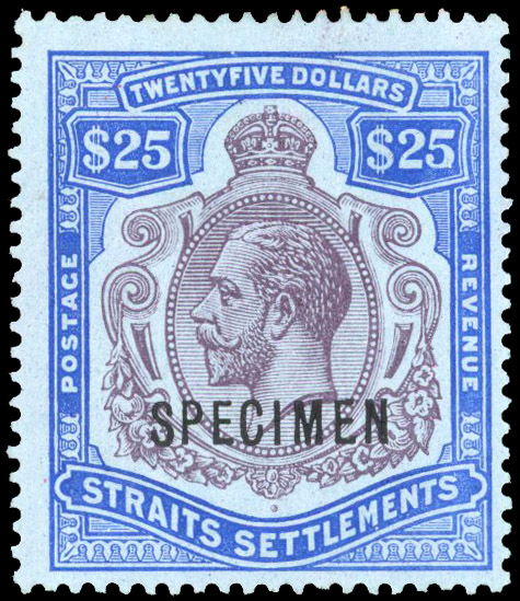 Straits Settlements 1912-23 $25 wmk MCA opt Specimen