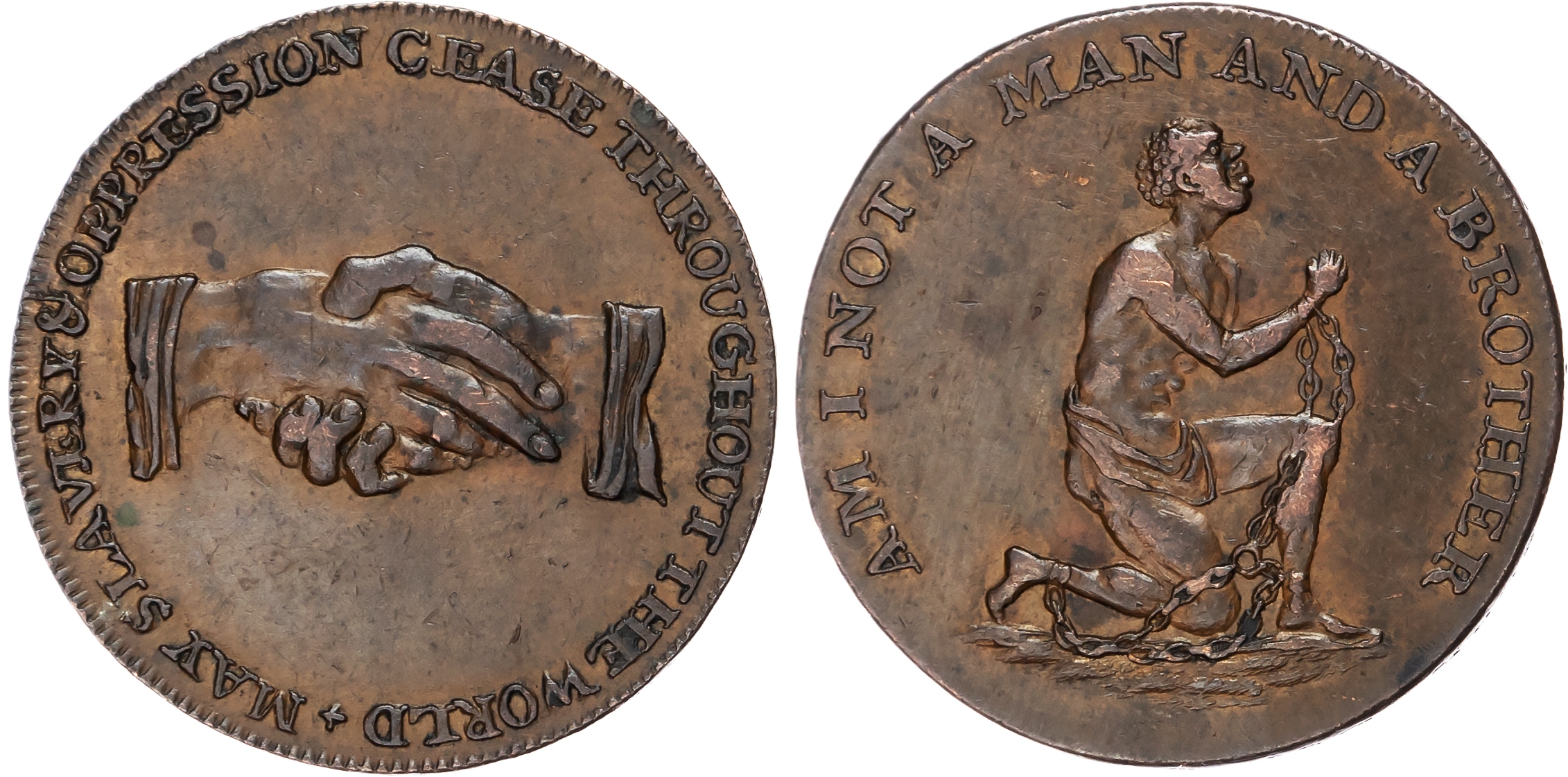 London , Political Series , William Lutwyche for an Anti-Slavery Society Halfpenny undated, Shackled African s…