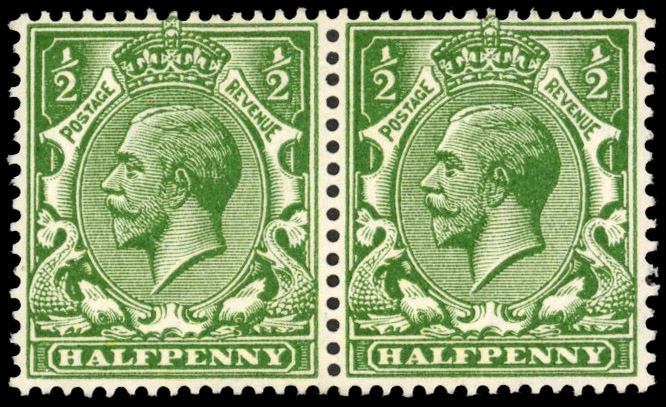GB: 1912-24 ½d very deep yellow-green, mint unmounted o.g., horizontal pair with lovely deep colour