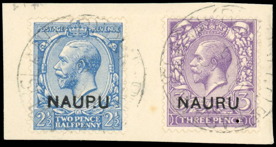 Nauru 1916-23 2½d blue “NAUP.U” variety used on piece, SG 6a
