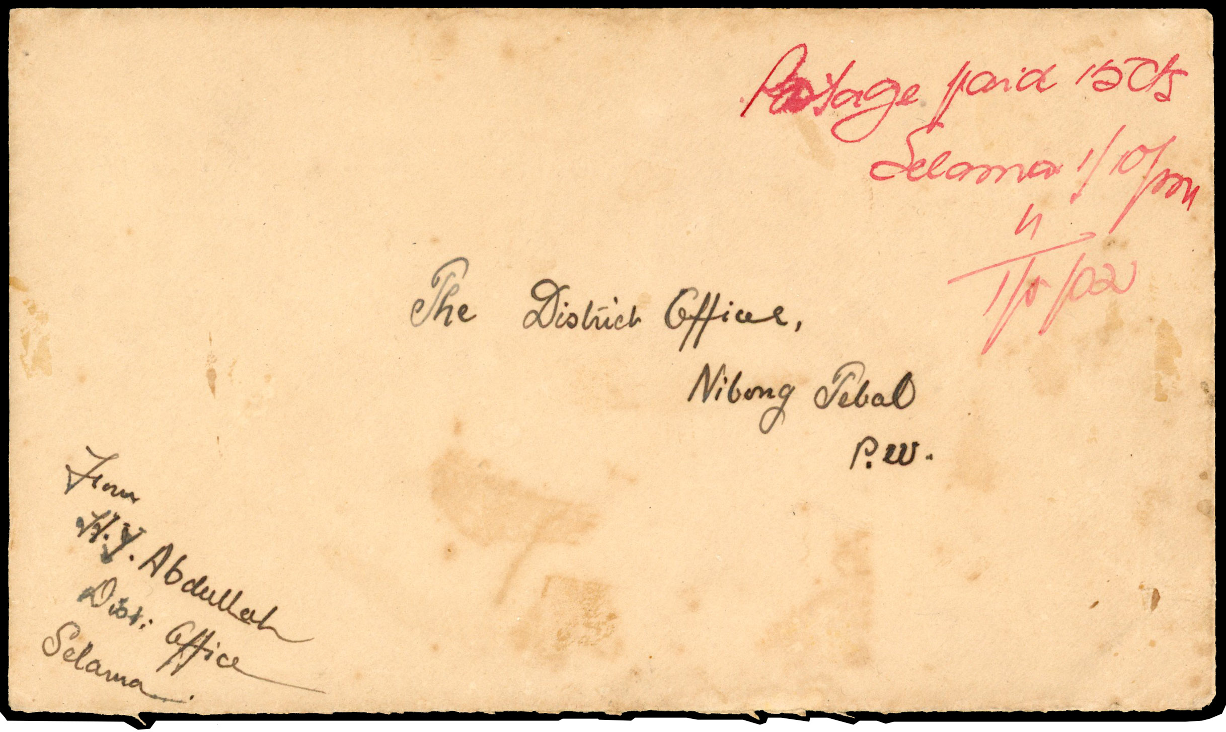 MJO 1942 stampless cover Selama