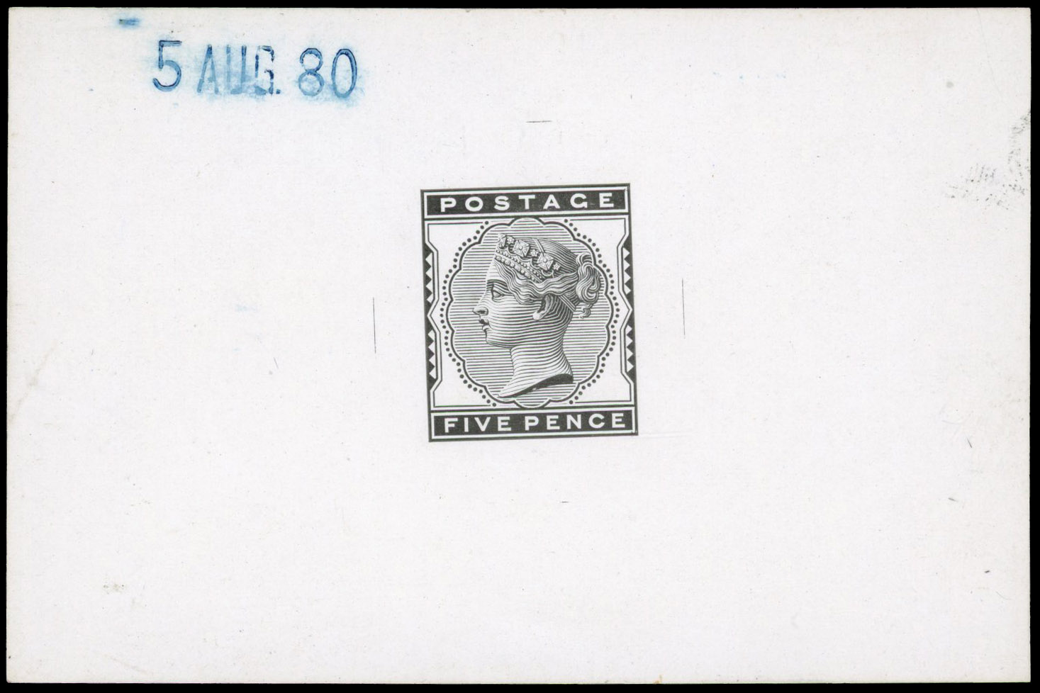 1880 5d indigo, die proof printed in black on white glazed card 