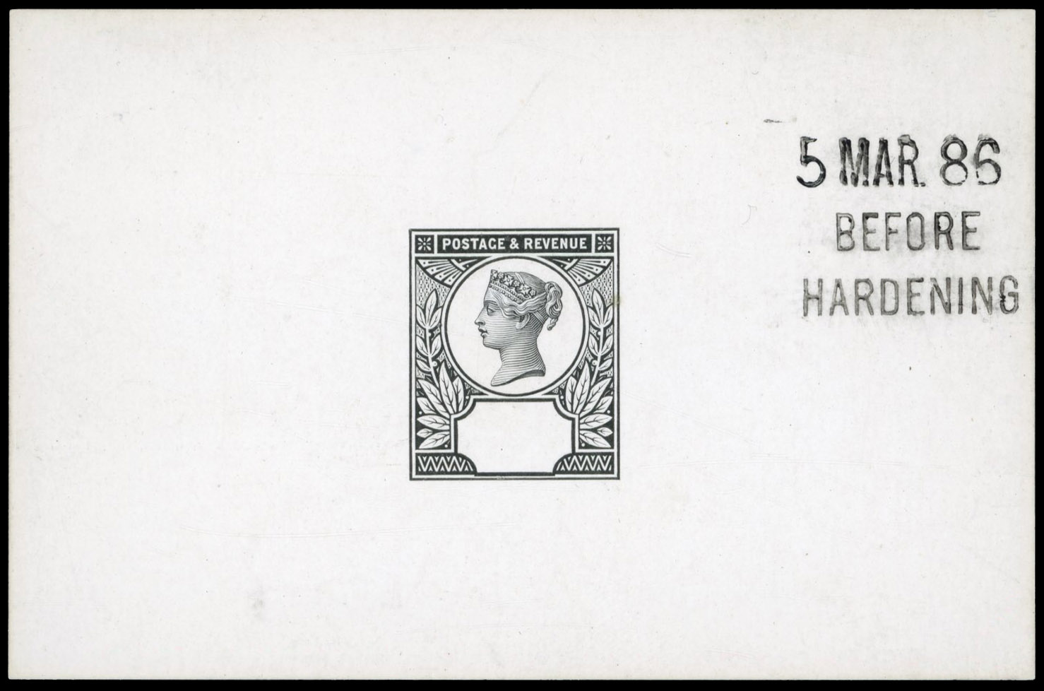 GB 1887-92 2d Head Plate only die proof, printed in black on white glazed card, For SG 199