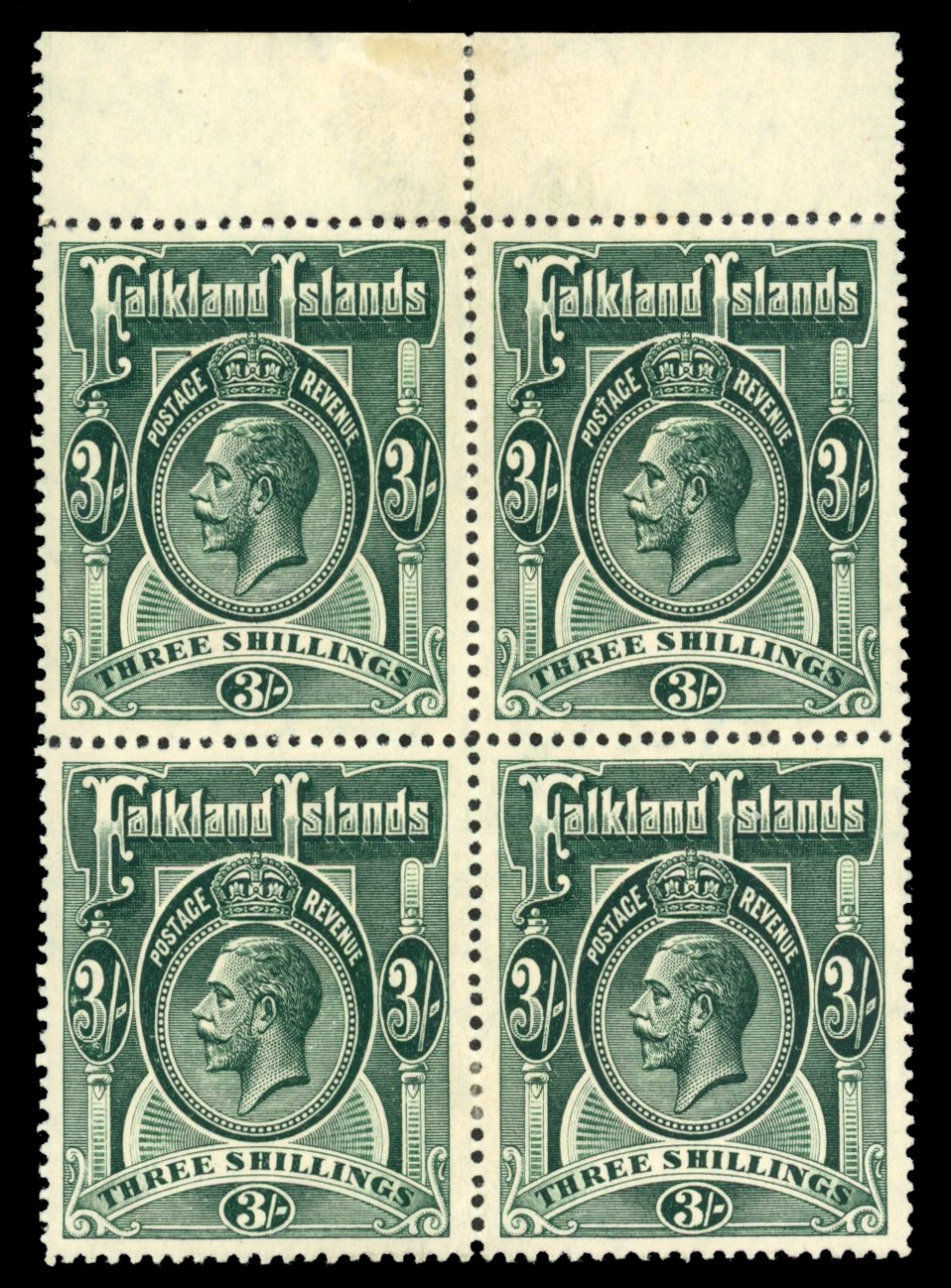 SG 66 1912 3/- block of four mint
