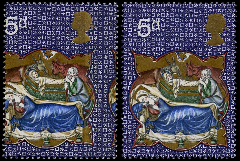 1970 5d Christmas, 5mm mis-perforation to...