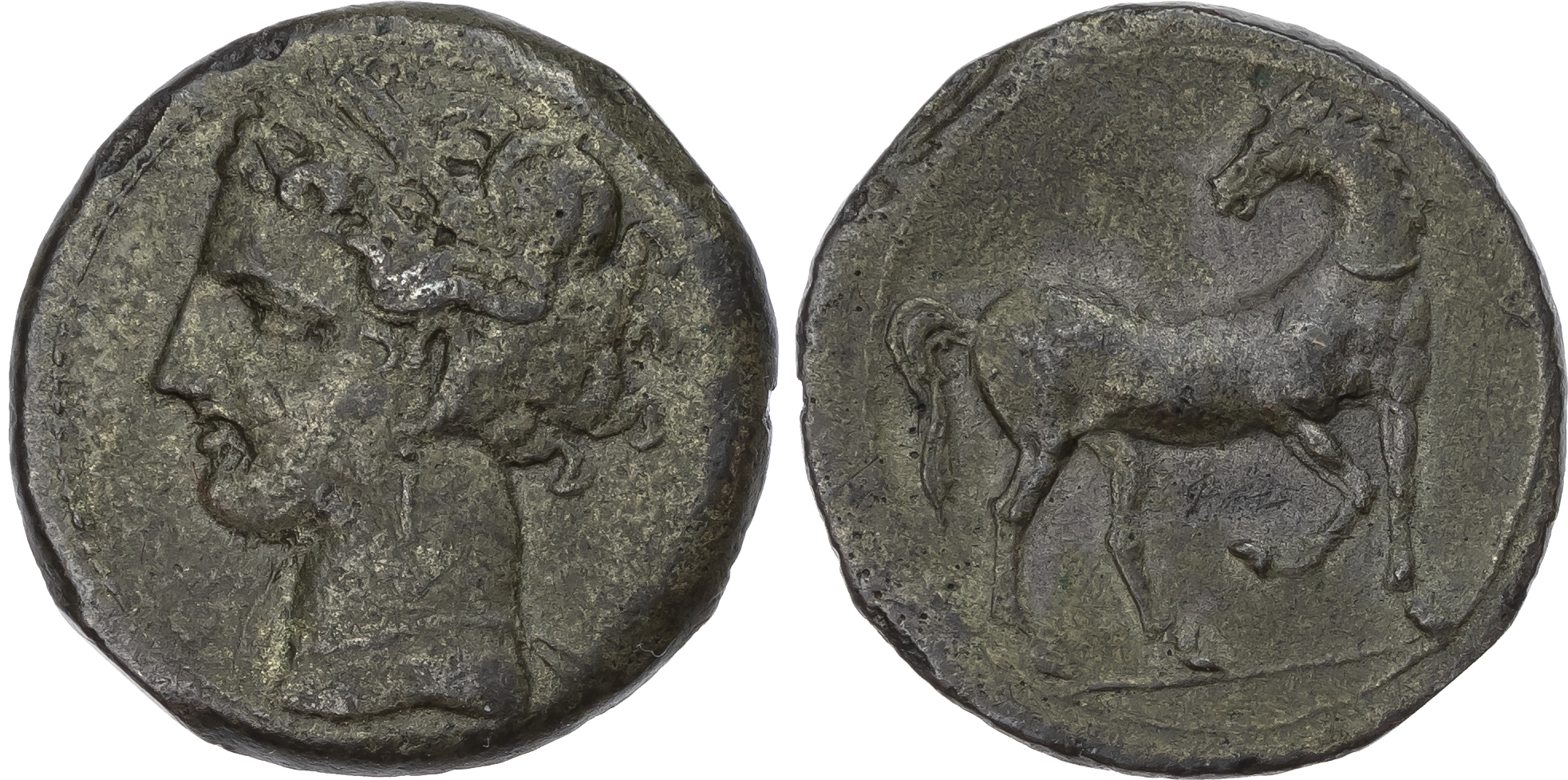 Zeugitania, Carthage (c. 203-201 BC) Billon 1 ½ Shekels, 8.37g.