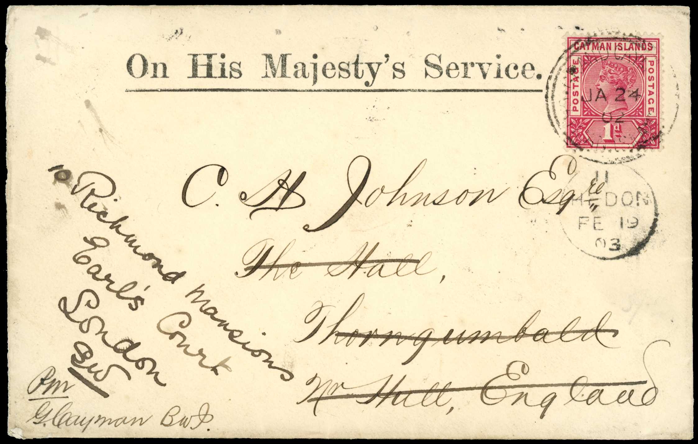 1903 OHMS cover franked with a single 1d...