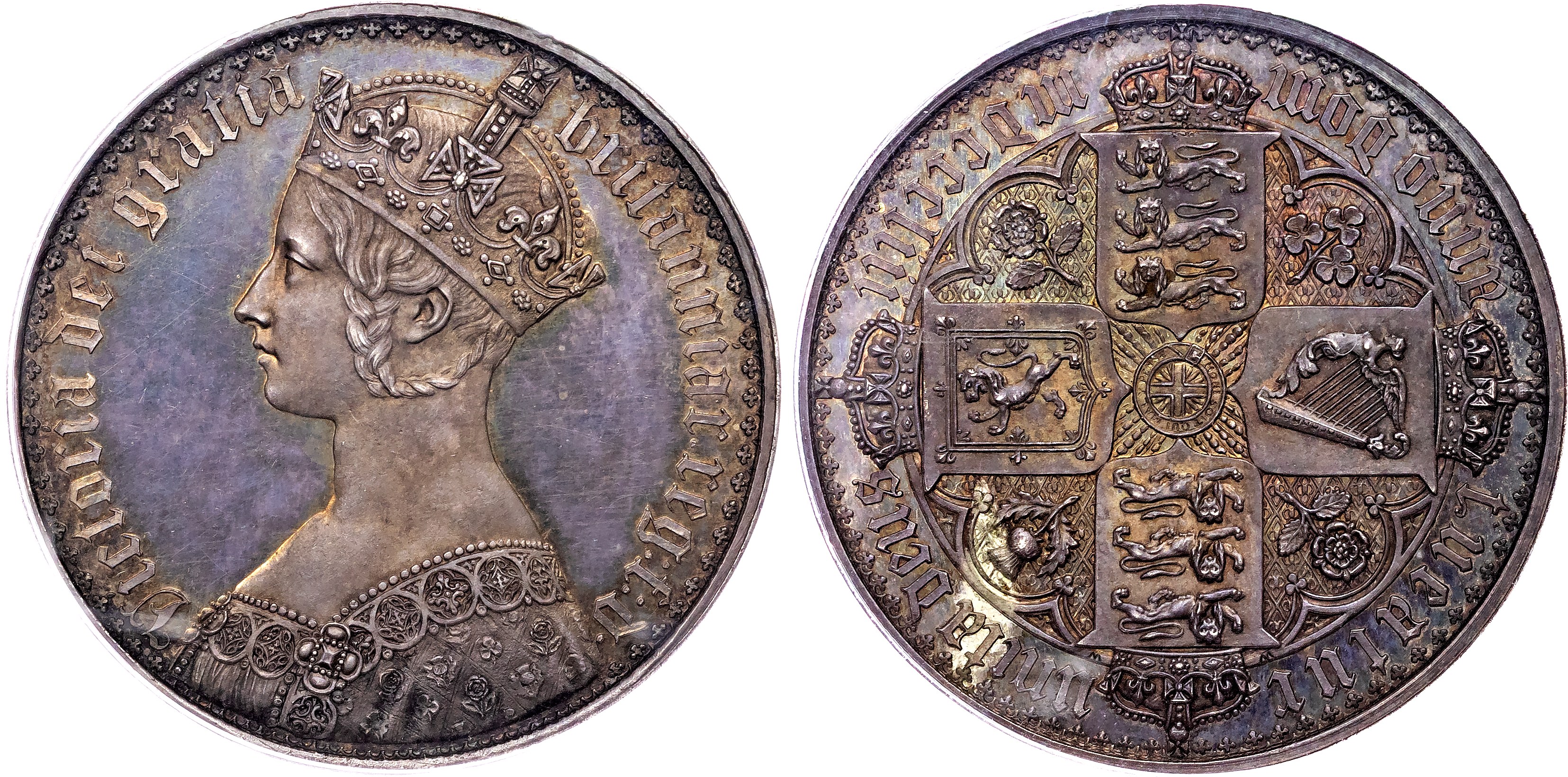 Victoria (1837‐1901), AR Proof ‘Gothic’ Crown, 1853 mdcccliii, SEPTIMO. PCGS PR63