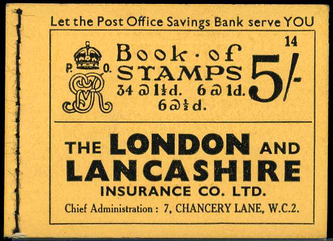 1936 (August) 5/- booklet (#14). Mixed perfs,...