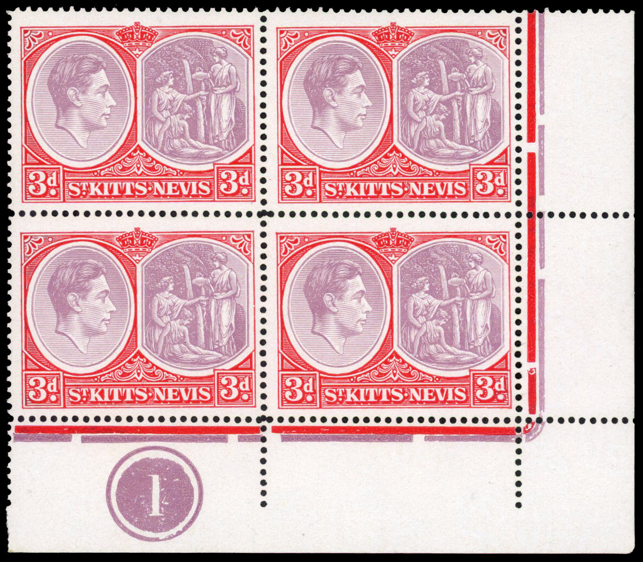 St Kitts-Nevis SG 73da Plate block mint