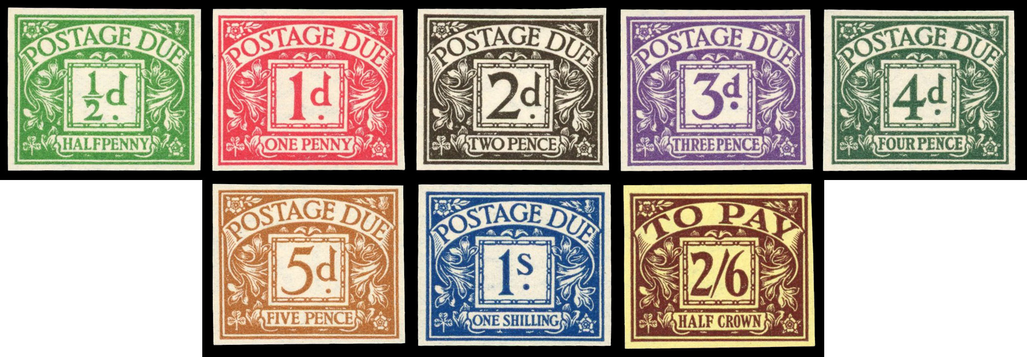 Great Britain 1936 ½d-2s6d Postage Dues, Set of Eight, BPMA Imprimatur, SG D19/26