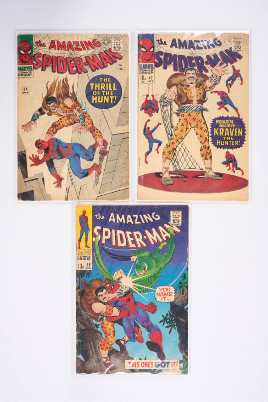 Amazing Spider-Man #34, #47, & #49 Classic Kraven The Hunter Covers (Marvel Comics, 1966-67) Bundle of 3