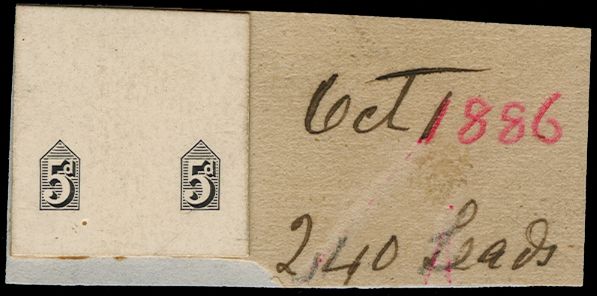 1886 5d "Jubilee" Duty Plate Die Proof (Die I). Very fine duty plate proof cut to stamp size and mounted on buff card (48 x...