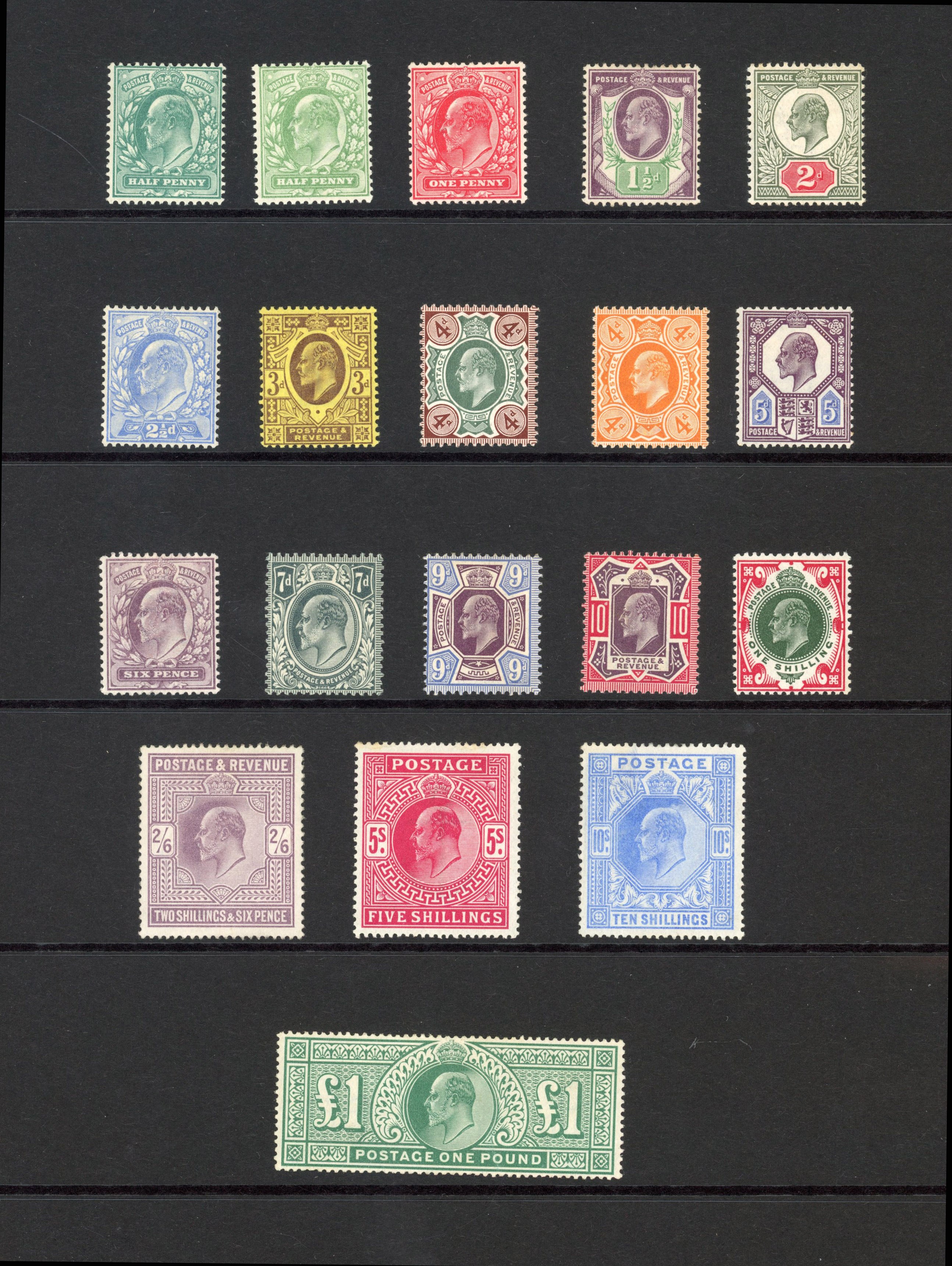 GB 1902-13 ½d to £1 set of nineteen, mixed printings, mint with part to large part o.g.