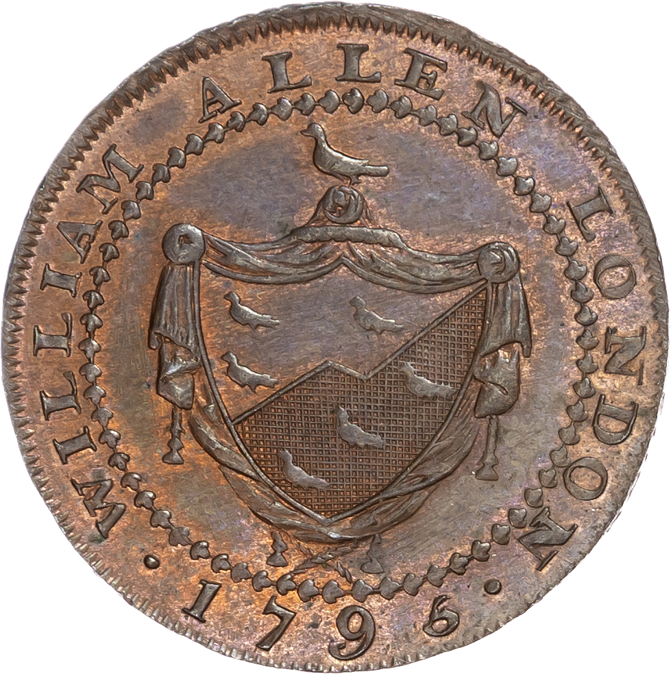 London- Chandos Street, William Allen (shoemaker and seller) Halfpenny 1795