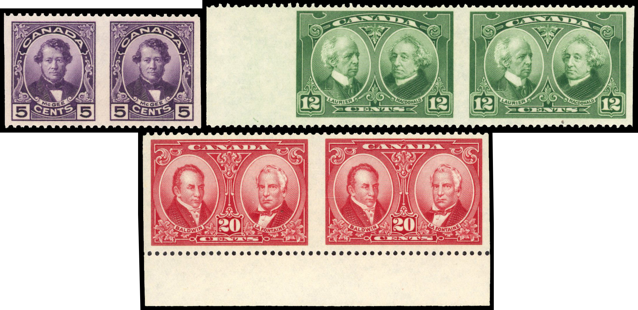 Canada Historical Issue set of 3 imperforate vertically unmounted SG 271/3var